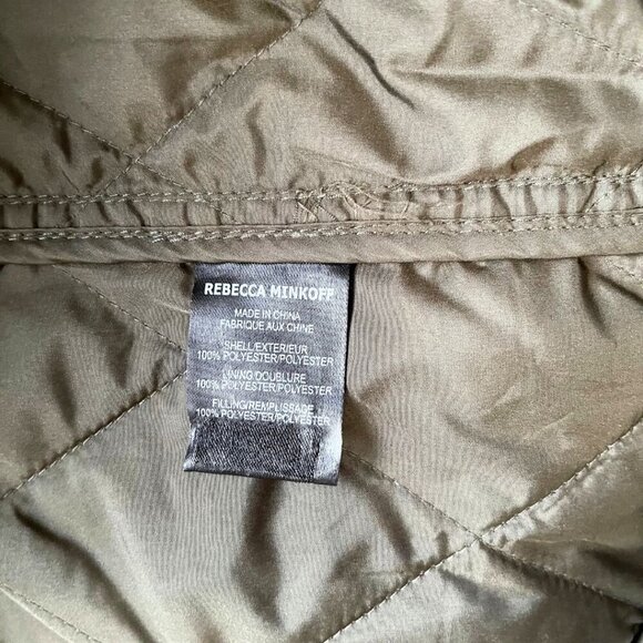 NWT REBECCA MINKOFF OLIVE GREEN QUILTED BELTED TRENCH COAT RM-551 - L - Picture 12 of 13